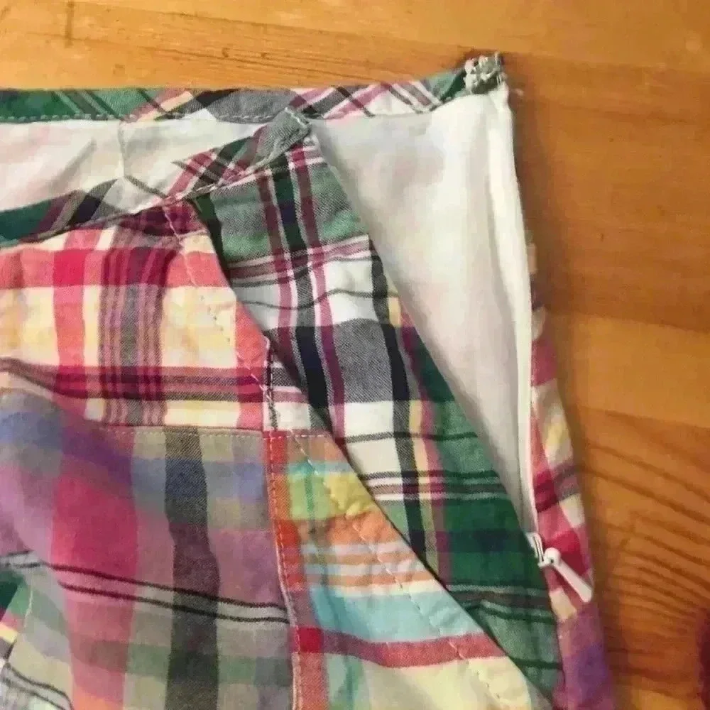 L.L. Bean plaid patchwork Cotton A-line skirt women 8 petite